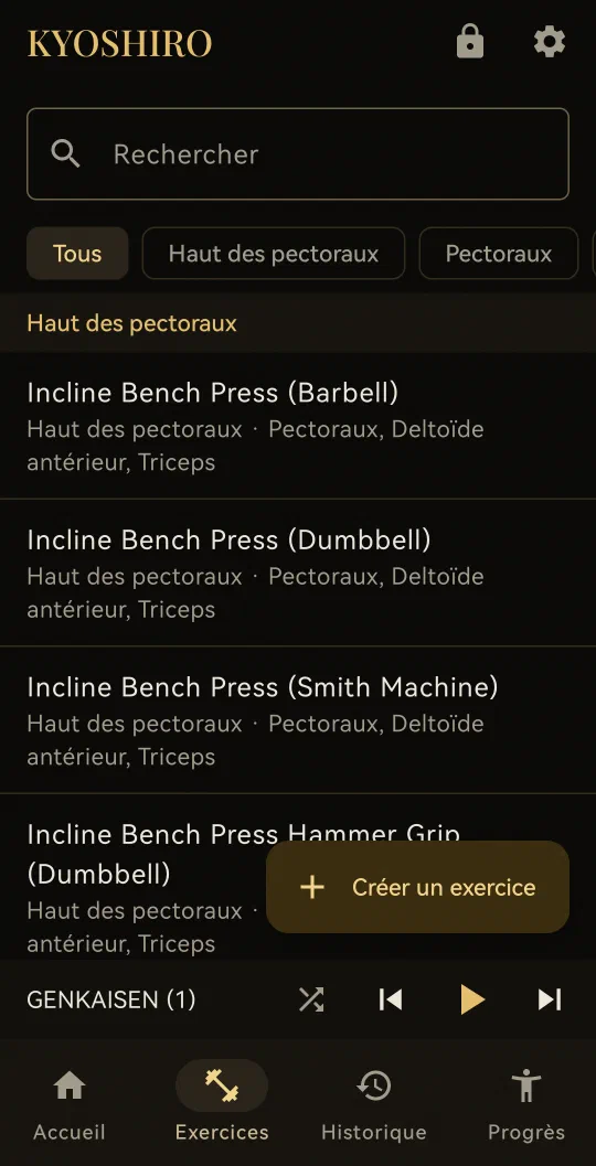 Catalogue des exercices, par groupe musculaire